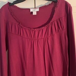 LOFT by Ann Taylor Wine Color Ruched Long Sleeve Blouse EUC